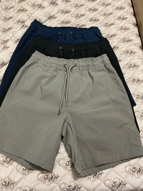 Men's Athletic Pull-On Shorts with Drawstring - Gray, Black & Navy